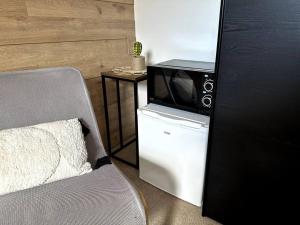 a tv sitting on top of a white refrigerator at Green Nest Room with private bathroom in Eastbourne