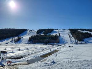 un gruppo di persone che sciano su una pista innevata di Tahko Spa Suite B3 a Tahkovuori