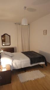 - une chambre avec un lit et un miroir mural dans l'établissement Apartamento Cattleya, à Almazán