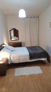 - une chambre avec un grand lit et un miroir dans l'établissement Apartamento Cattleya, à Almazán