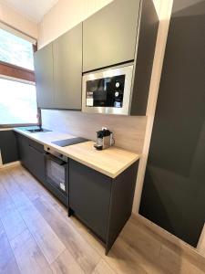 - une cuisine avec un comptoir et un four micro-ondes dans l'établissement Ma Montagne Chic 4, à La Bresse