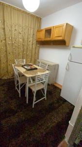 ドロベタ・トゥルヌ・セヴェリンにあるApartament Alinaのキッチン(テーブル、椅子、冷蔵庫付)