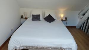 a bedroom with a large white bed with two pillows at Le Bangorcoon Duplex Véro in Forges