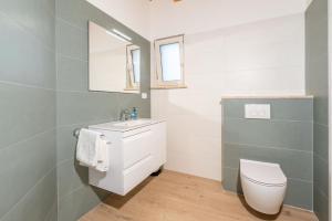 La salle de bains est pourvue d'un lavabo blanc et de toilettes. dans l'établissement Ferienhaus mit Privatpool für 6 Personen ca 150 qm in Vinež, Istrien Bucht von Raša, à Vinež