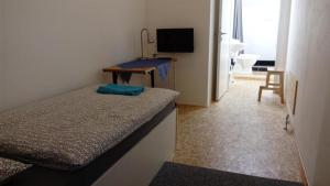 a room with a bed and a desk and a television at Ubytování Šámalka in Brno