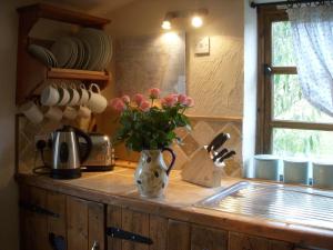 een aanrecht met een vaas met bloemen erop bij Ferienhaus für 2 Personen ca 50 qm in Stokeinteignhead, England Südküste von England in Stokeinteignhead