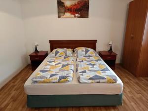 a bed in a room with two nightstands and a bed sidx sidx sidx at Apartmaji Pri Kokolu in Bled