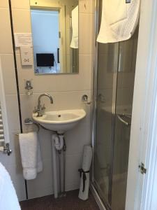 a bathroom with a sink and a shower at The Maples in Hythe