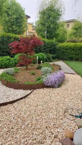 einen Garten mit lila Blumen im Hof in der Unterkunft Villa Lina in Cremona