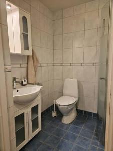 een badkamer met een toilet en een wastafel bij Lägenhet i Älvsborg Göteborg in Göteborg