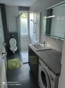 Ένα μπάνιο στο Ferienwohnung Mönchgut