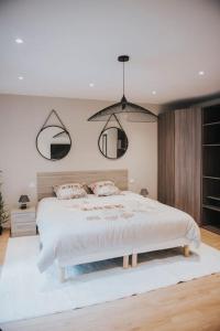 1 dormitorio con 1 cama blanca grande y 2 almohadas en Splendide appartement Cosy en Brioude