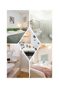 a collage of four pictures of a hotel room at Casa Daniela in Desenzano del Garda