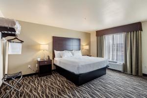 a hotel room with a bed and a window at Cobblestone Hotel & Suites - Rhinelander in Rhinelander