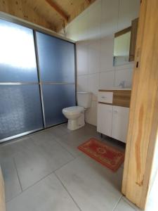 a bathroom with a toilet and a sink at Cabana Schmitt in Maratá