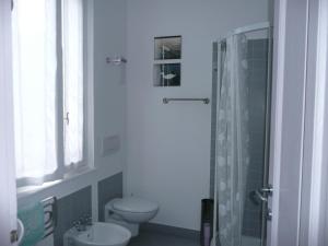 a bathroom with a toilet and a glass shower at B&B Piccolo Lago in Travedona