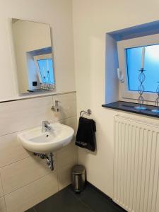 a bathroom with a sink and a mirror at Ferienwohnung in Diemelsee Adorf in Diemelsee