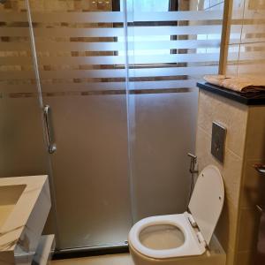 a bathroom with a toilet and a shower at 24th Apartment in Amman