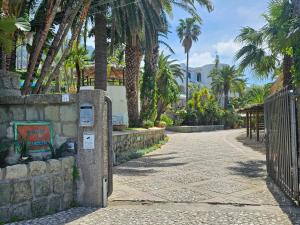 una calle con palmeras y una valla en Paco Residence Benessere & Relax, en Isquia