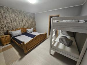 ein kleines Zimmer mit einem Etagenbett und einer Leiter in der Unterkunft Schöne Ferienwohnung im Bayerischen Wald in Sankt Englmar + 13 Fotos