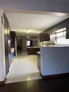 a large kitchen with a counter in a room at Ludinz Guest House & Self catering in Cape Town