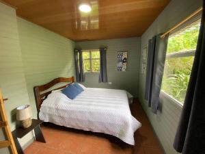 1 dormitorio con 1 cama en una habitación con ventana en Hermosa Casa de Campo en Cachí de Cartago con WIFI, en Cachí