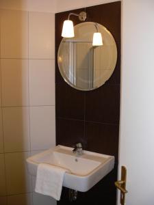 a bathroom with a sink and a mirror at Business Flat Bahnhofstraße in Wiesbaden