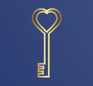 Una llave con un icono del corazón en un fondo azul en Contractors Accomodation, en Sunderland