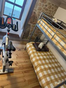 a room with two bunk beds and a robot on the floor at Cabana da Raposa in Oliveira do Hospital