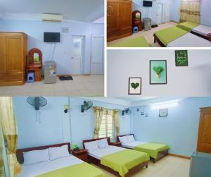 two pictures of a room with two beds in it at Nhà Nghỉ Kiên Cường - Kien Cuong Hostel in Cat Ba