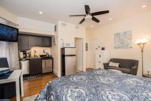 a large room with a bed and a kitchen at Renovated, Sunny, Spacious Studio In Boston in Boston