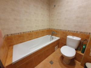 ein Badezimmer mit Toilette und Badewanne in der Unterkunft Dream Holiday apartment in Bansko