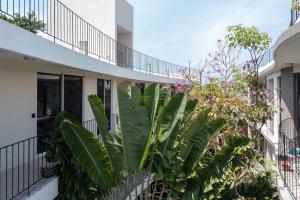 a balcony of a building with plants on it at Habanero Suites & Garden in Playa del Carmen