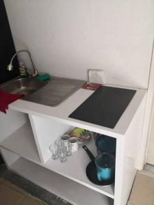 cocina con fregadero y encimera en Loft E Metro Copilco UNAM Coyoacan- E, en Ciudad de México