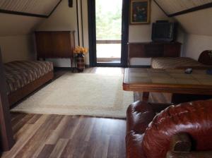 a living room with a couch and a table at Aglonas Līdakas in Priežmale