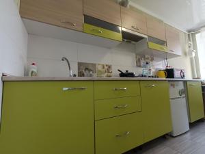 uma cozinha com armários verde lima e um lavatório em новобудова ЖК Яровиця, смарт тв em Lutsʼk