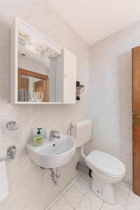 a white bathroom with a toilet and a sink at Bed and Breakfast Mili Vrh in Kamnik