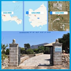 a collage of photos of a gate and a map at Villa Casa Onde in Favignana