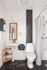 uma casa de banho com um WC e um lavatório em Hotell Hamnen em Färjestaden