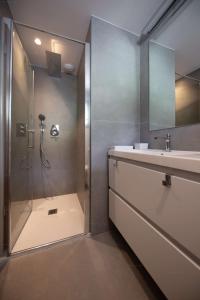 a bathroom with a shower and a sink at Lot appartements Adret et Ubac in Rovagny