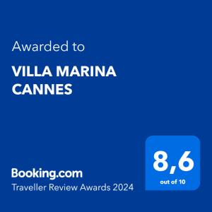 Certifikát, ocenenie alebo iný dokument vystavený v ubytovaní VILLA MARINA CANNES