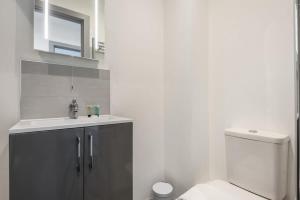 a bathroom with a sink and a toilet at Comfortable 1 Bedroom Central Doncaster Apartment in Doncaster