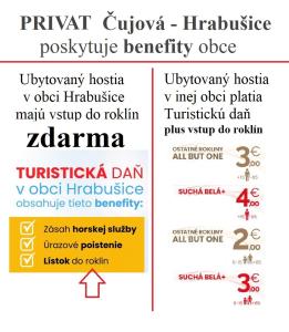 um menu para um restaurante com dois tipos de letra diferentes em Privát Čujová em Hrabušice