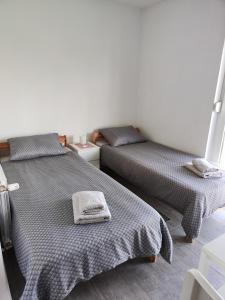 two beds sitting next to each other in a room at Apartman Marija in Perušić