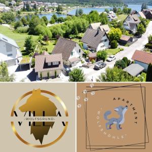 kolaż trzech zdjęć domu w obiekcie Wolfsgrund Villa und/oder Apartment - Luxus in Seenähe mit tollem Garten w mieście Schluchsee