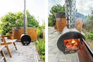 een houtgestookte sauna en een vuuroven bij Casa Fico, luxe huisje met hottub én kamado in Kapelle