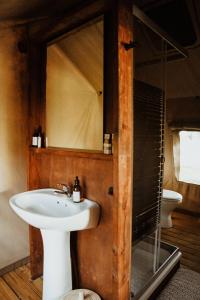 uma casa de banho com um lavatório e um espelho em Unyati Safari Lodge em Hectorspruit