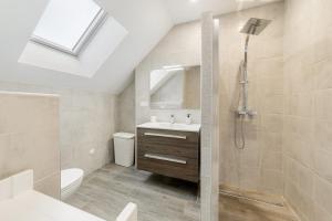 y baño con ducha, aseo y lavamanos. en La Roselière, en Dol-de-Bretagne