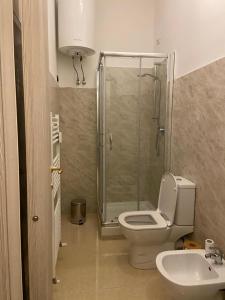 a bathroom with a shower and a toilet and a sink at Poesia di Lerici in Lerici