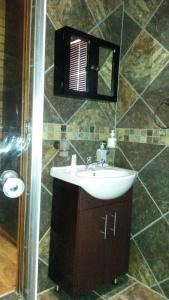 a bathroom with a sink and a mirror at Magnolia Guesthouse & coffeeshop in Vaalpark